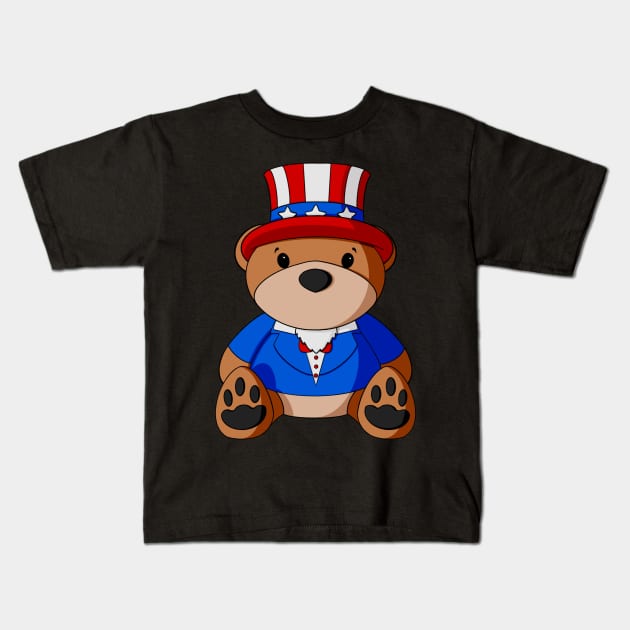 Uncle Sam Teddy Bear Kids T-Shirt by Alisha Ober Designs